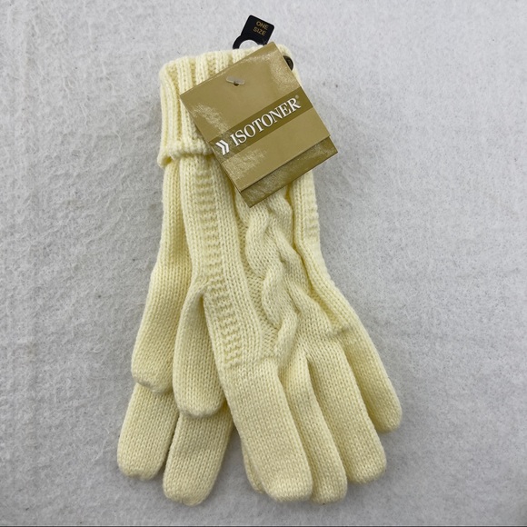 Vintage Isotoner Aris 115 Knit Ivory One Size Gloves - Picture 2 of 9